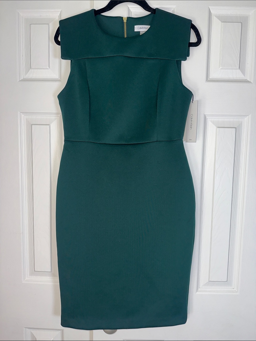 Calvin Klein Scuba Forest Green Sleeveless Sheath Dress